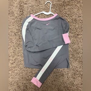 Nike Dri-Fit Mesh Gray and Pink Long Sleeve Crop Top